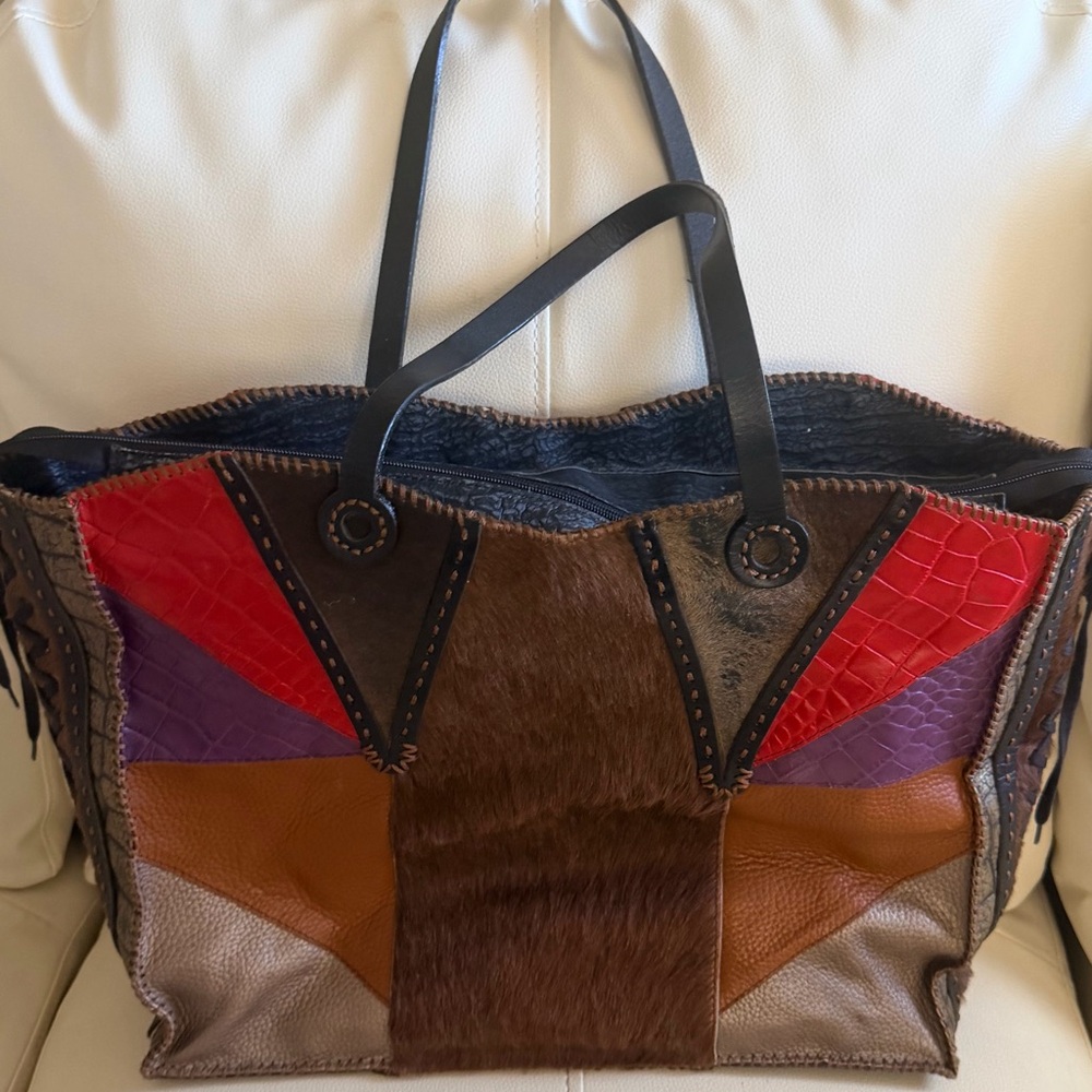 Colorful Patchwork Leather Tote - image 3